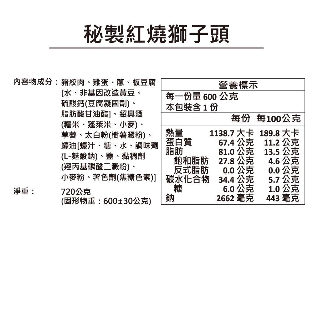 秘製紅燒獅子頭1入(4顆)